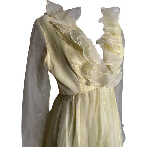 Vintage 1970s Pale Yellow Boho Hippie Age of Aquarius Emma Domb Maxi Dress Small - Picture 2 of 5